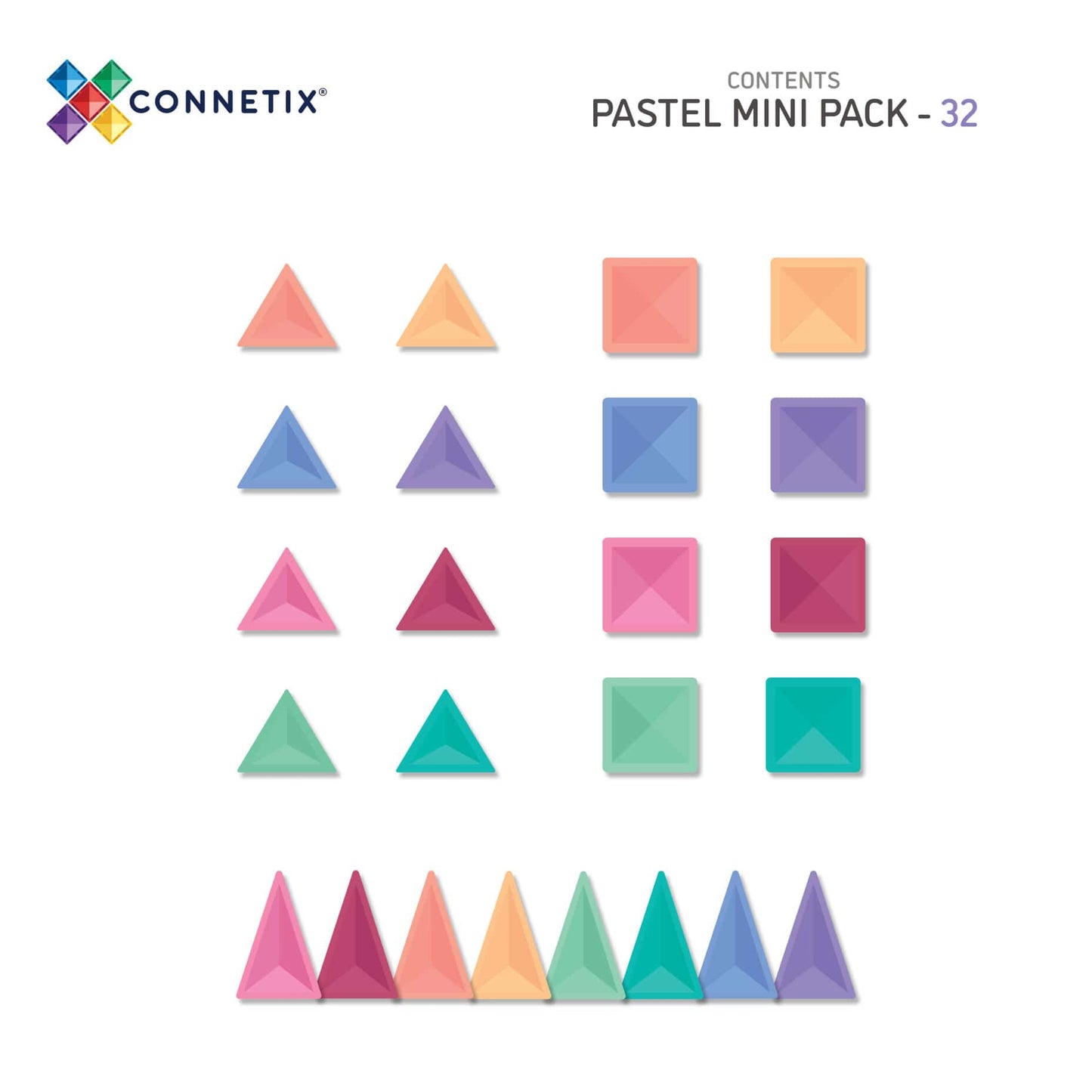 Connetix Pastel Magnetic Tiles, 32 Pieces