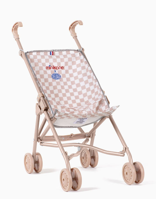 Minikane X Delage Doll Stroller in Pink/White Check