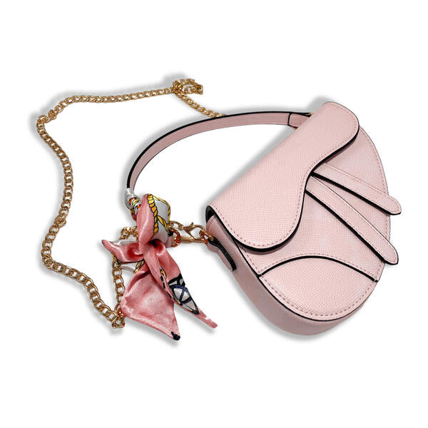 Saddle Purse with Scarf and Removable Chain, Pink