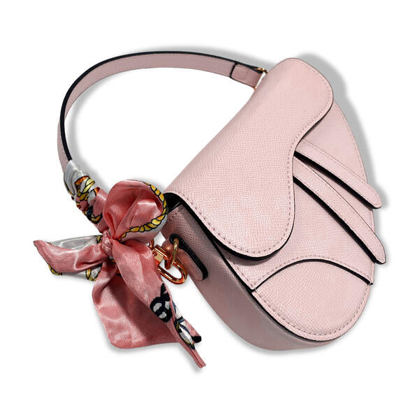 Saddle Purse with Scarf and Removable Chain, Pink