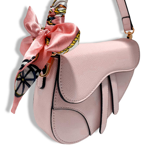 Saddle Purse with Scarf and Removable Chain, Pink