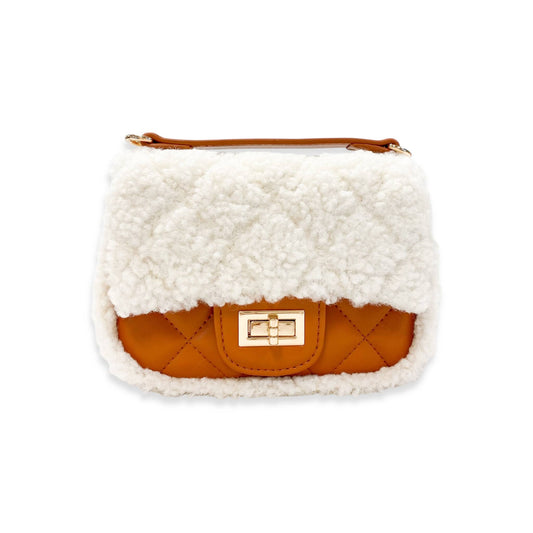 Sherpa Mixed Quilted Purse, Camel