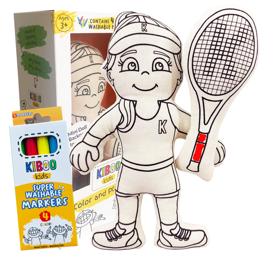 Color your Own Doll - Girl Tennis Player with Mini Racket