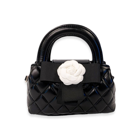 Floral Applique Quilted Bag in Black, Ivory or Pink