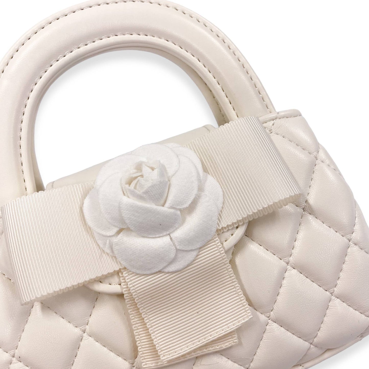 Floral Applique Quilted Bag in Black, Ivory or Pink