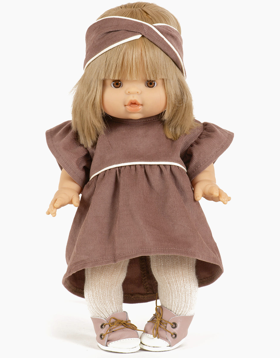 Minikane Daisy Dress & Headband for Dolls in Chestnut