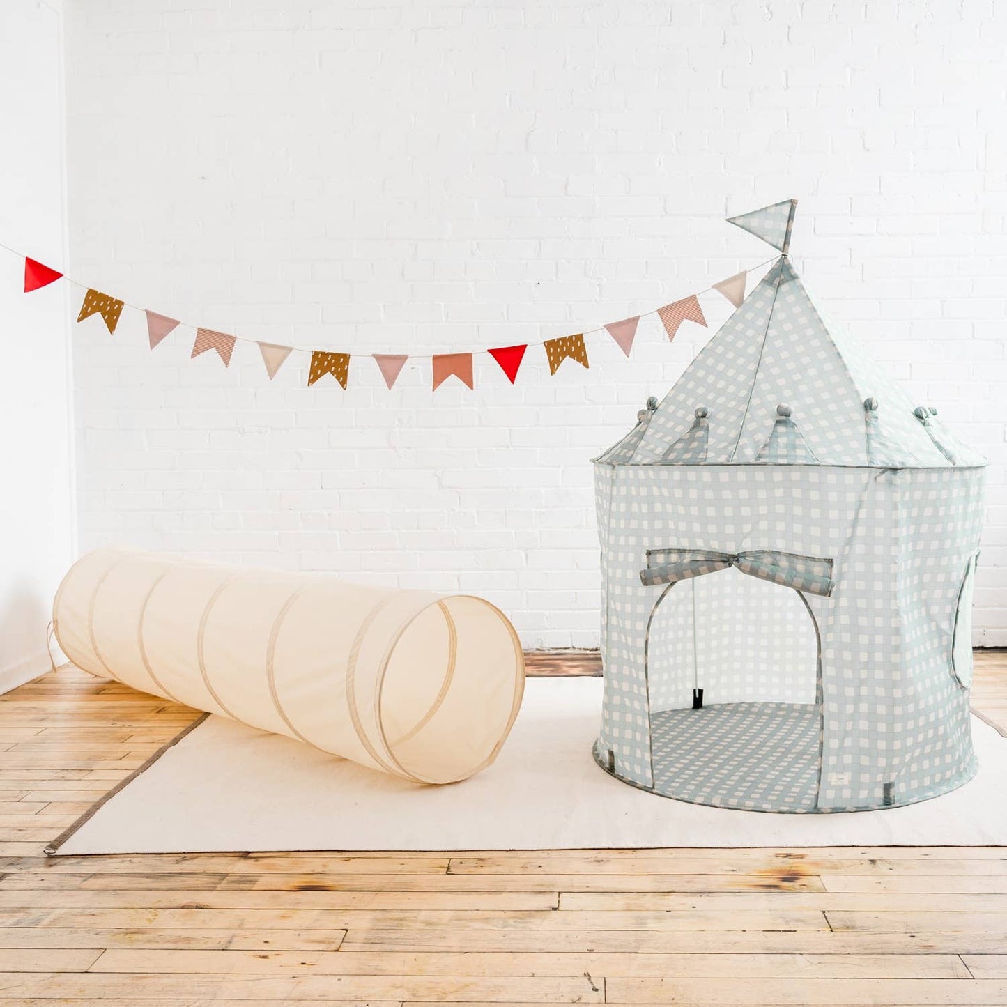 Play Tunnel with Eco-Friendly Recycled Fabric, Gingham Beige