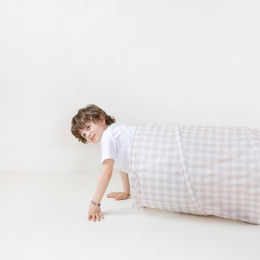 Play Tunnel with Eco-Friendly Recycled Fabric, Gingham Beige