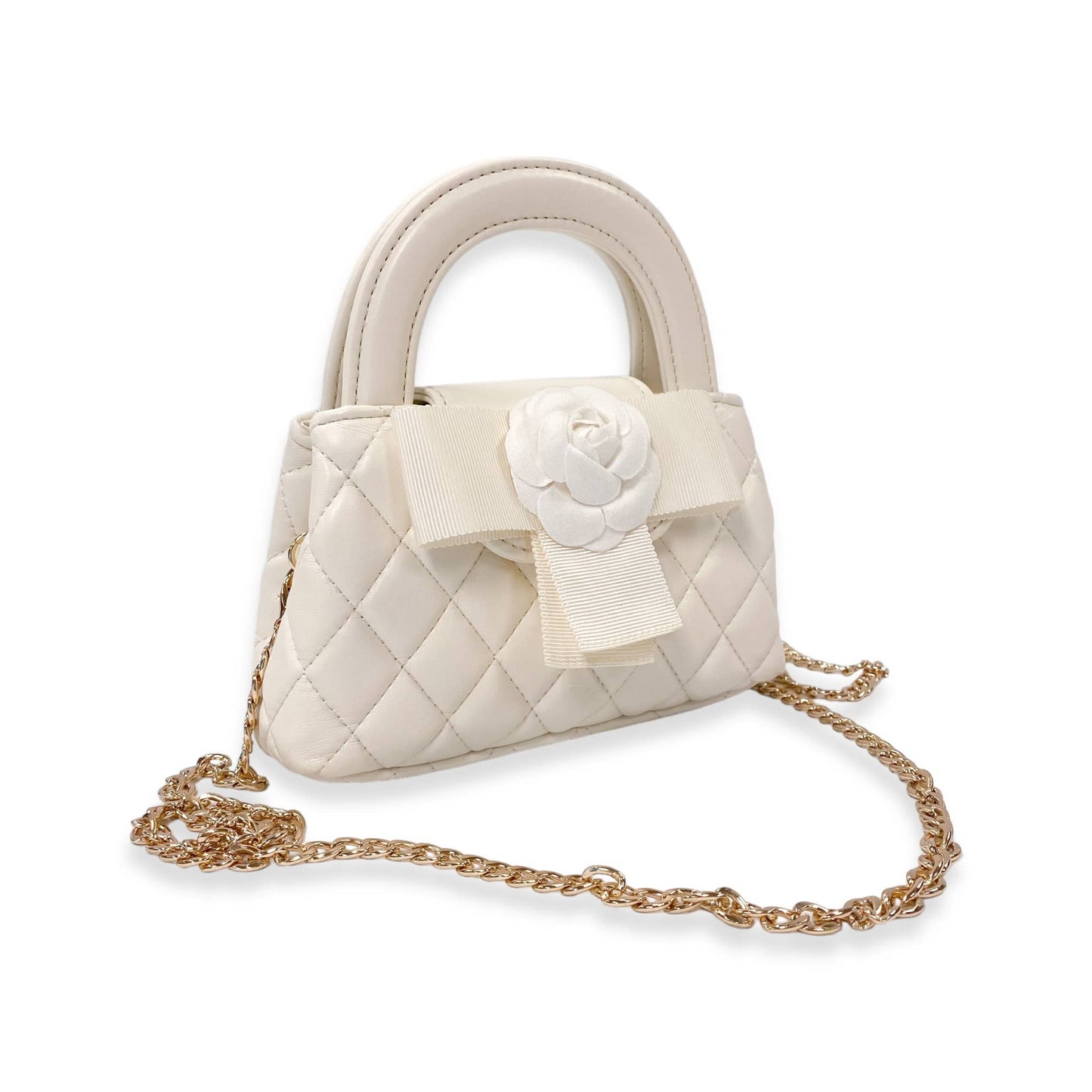 Floral Applique Quilted Bag in Black, Ivory or Pink