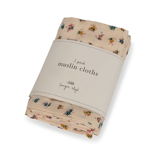 Konges Sløjd Muslin Cloths in Bloomie Blush, 3 Count