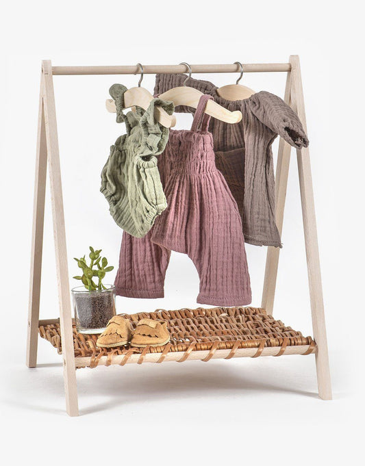 Minikane Wood and Wicker Doll Clothing Rack