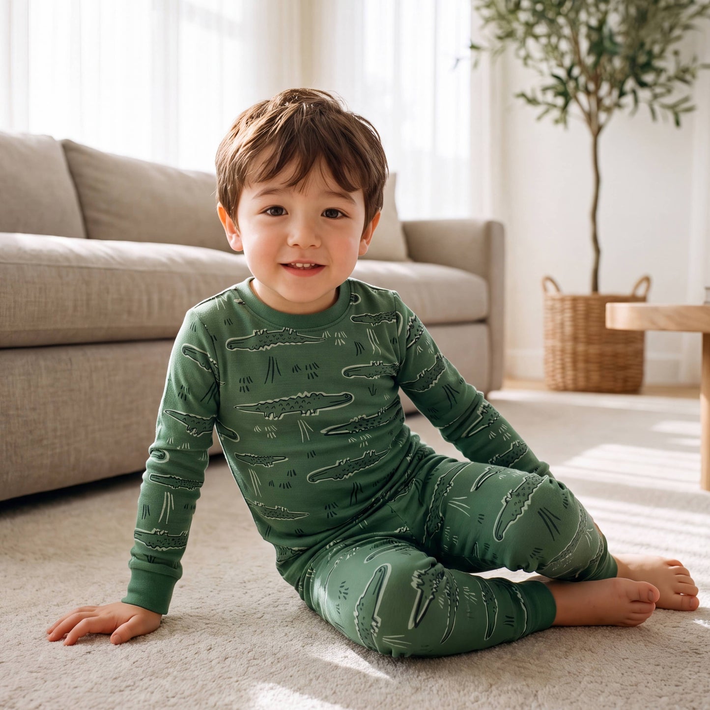 Modal Boys Girls Green amazon Long Sleeve PJs Lounge: Green Amazon / 2XL(8Y)