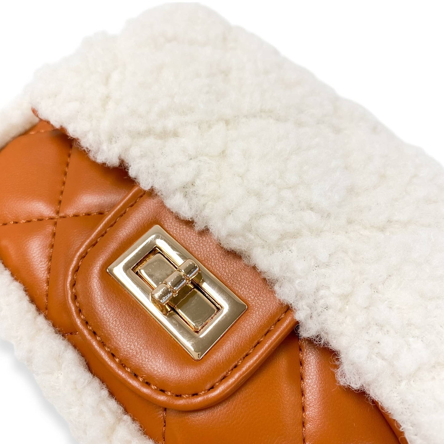 Sherpa Mixed Quilted Purse, Camel