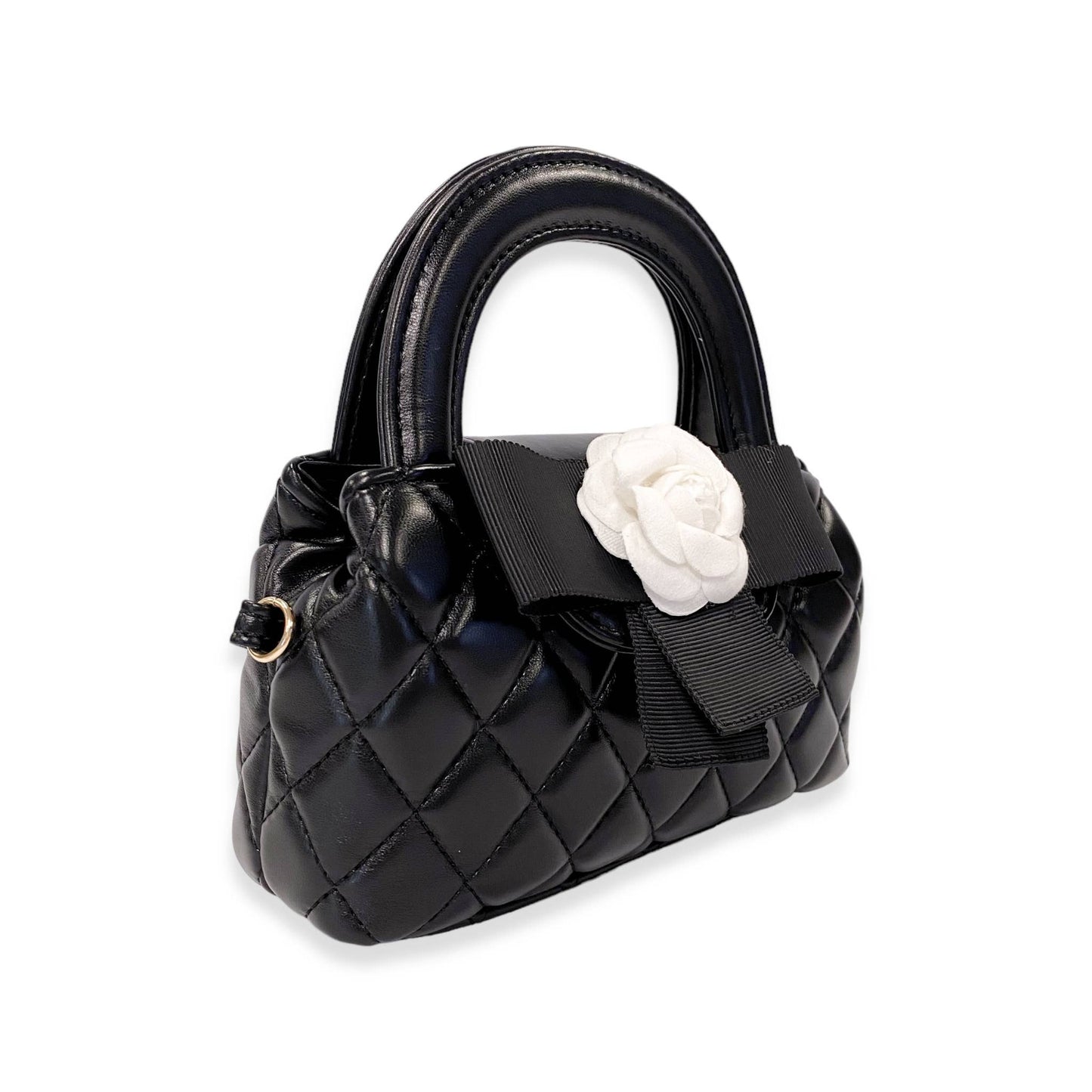 Floral Applique Quilted Bag in Black, Ivory or Pink