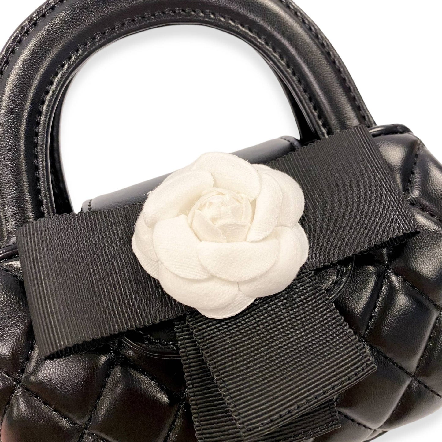 Floral Applique Quilted Bag in Black, Ivory or Pink