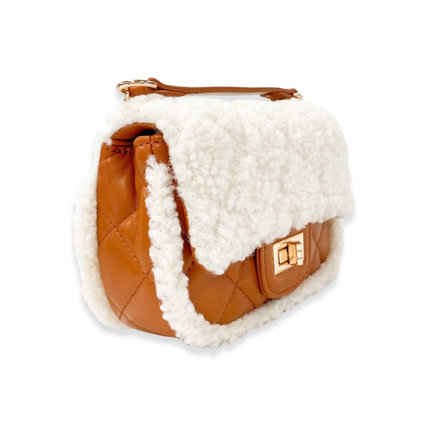 Sherpa Mixed Quilted Purse, Camel